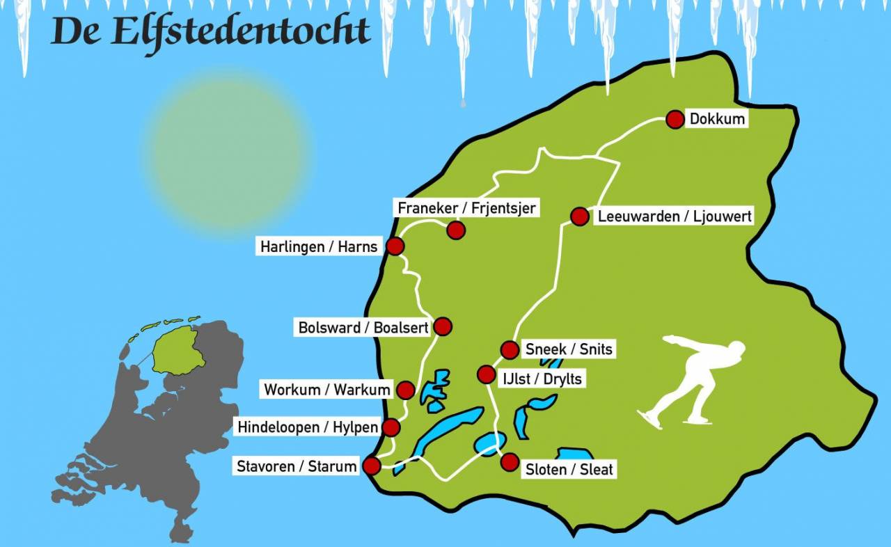 Map elfstedentocht the Netherlands provi