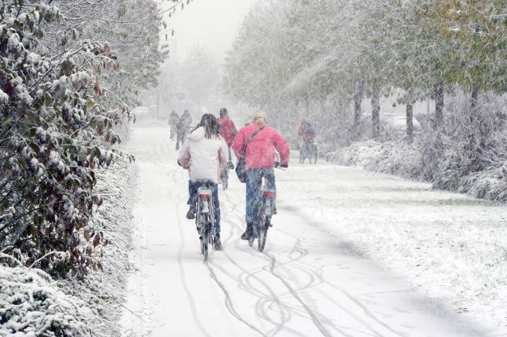Cyclist in Holland snow