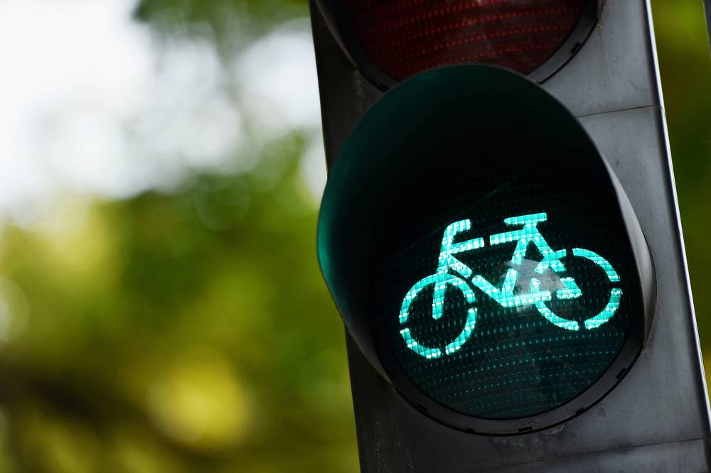 Detail shot with a bicycle traffic light